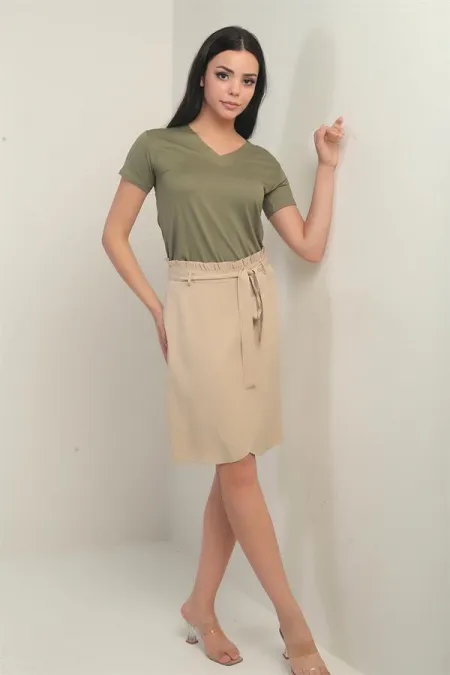 Women's Belted Wrap-Around Lyocell Short Skirt