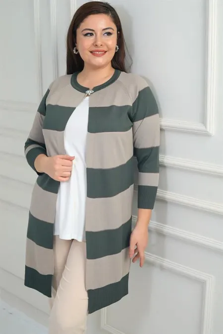 Gilet grande taille pour femme à larges rayures horizontales