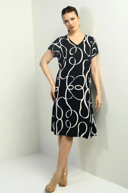 Women's V-Neck Oversize Patterned Dress