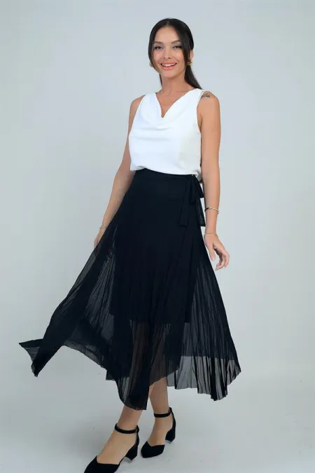 Kadın Yanları Kısa Astarlı Uzun Tül Etek