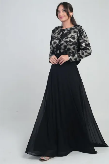 Robe longue en mousseline pour femme, doublée, avec ceinture à fleurs et haut à sequins.