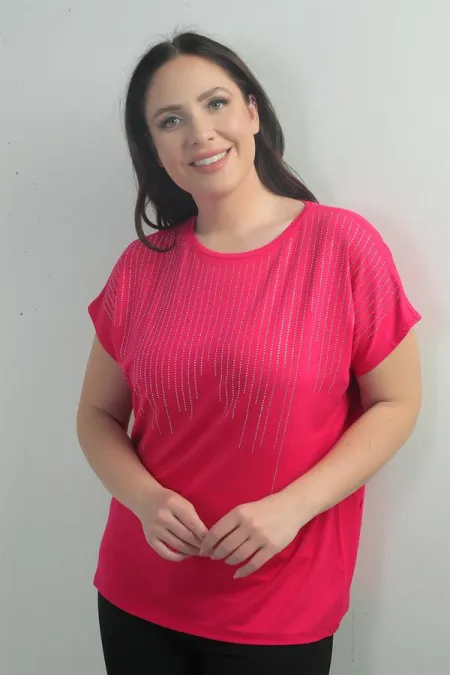 Kadın Önü Şelale Taş Baskılı Bisiklet Yaka B.B. Bluz