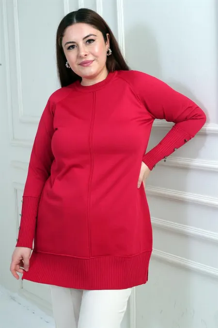 Blouse tunique grande taille pour femme en fil froid avec manches boutonnées