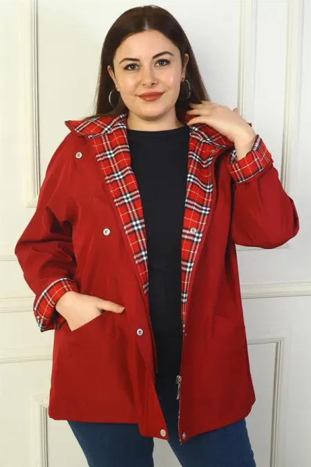 Trench-coat à capuche pour femme avec fermeture éclair à boutons-pression et fausses poches