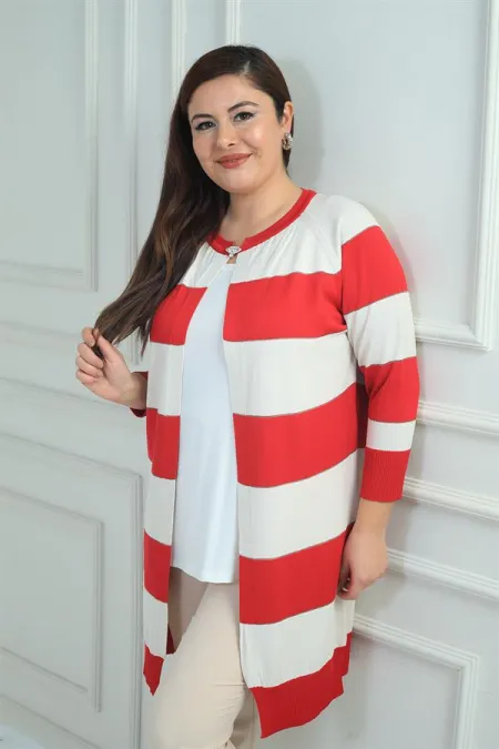 Gilet grande taille pour femme à larges rayures horizontales