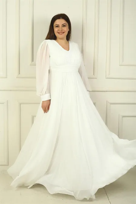 Robe de soirée longue en mousseline de soie grande taille, doublée de sequins, décolleté en V devant et dos, pour femme.