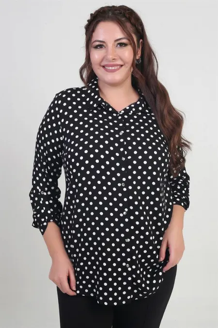 Chemise à pois grande taille pour femme avec manches retroussables