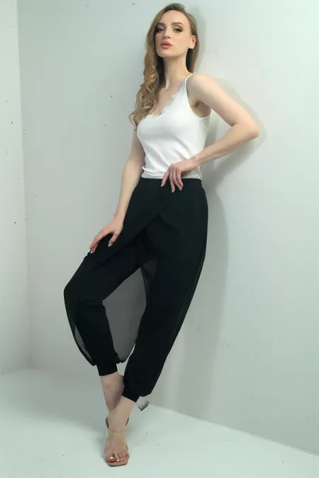 Kadın Üstü Şifon Beli Lastikli Şalvar Pantolon