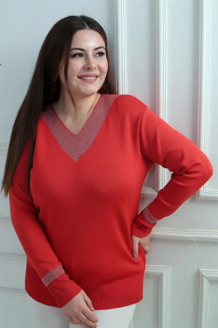 Chemisier grande taille à col en V pour femme, orné de paillettes