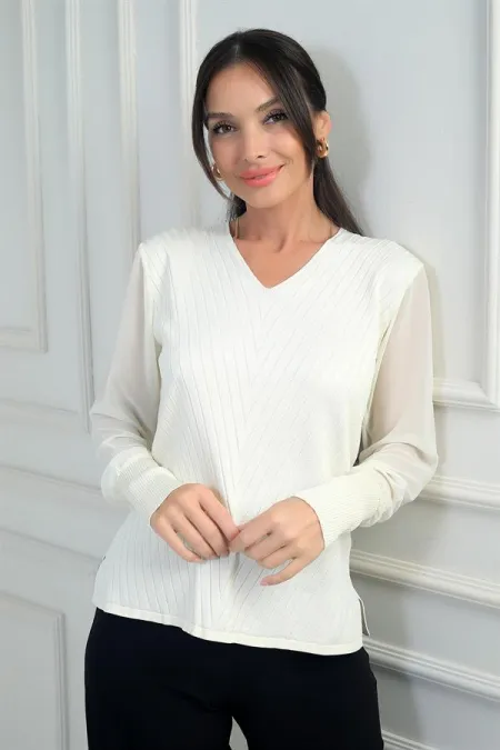 Pull sans manches en mousseline à col en V pour femme