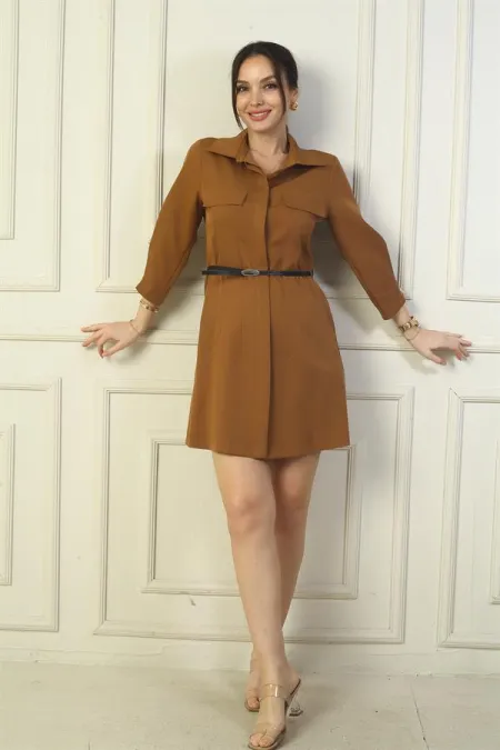 Lycra Double Faux Pocket Shirt Dress