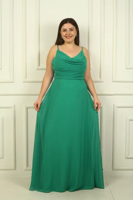 Robe longue en mousseline doublée, à bretelles et drapée sur le devant, grande taille, pour femme