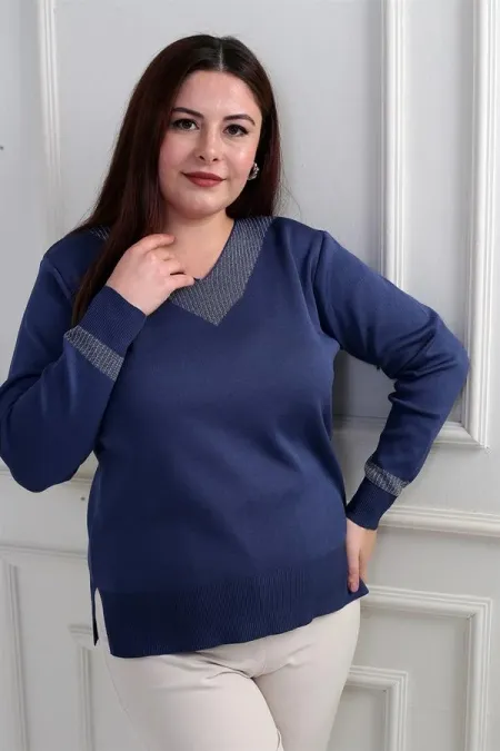 Chemisier grande taille à col en V pour femme, orné de paillettes