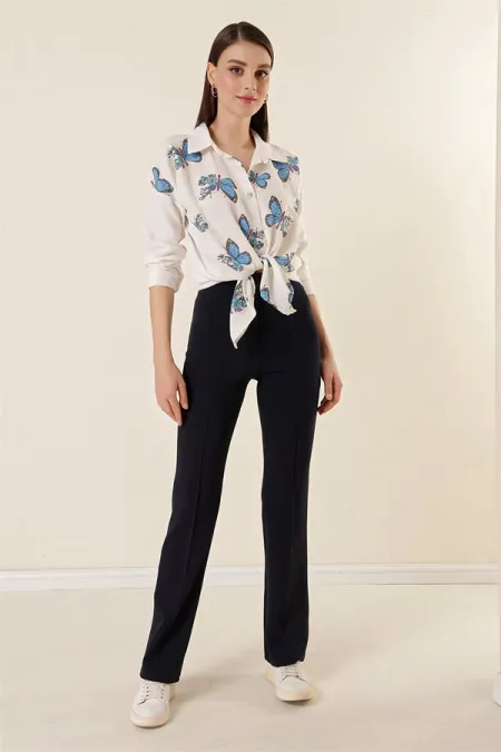 Kadın Yüksek Bel Toparlayıcı Çımalı Palazzo Pantolon