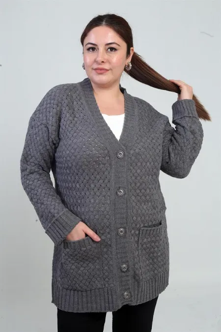 Gilet tunique à poches en maille panier pour femme