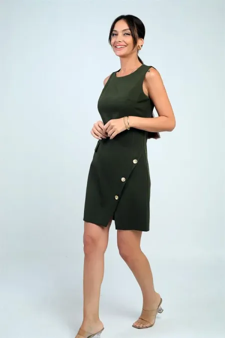 Women's Round Neck Sleeveless Button-Front Dress