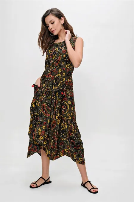 Ethnic Pattern Asymmetrical Viscose Dress