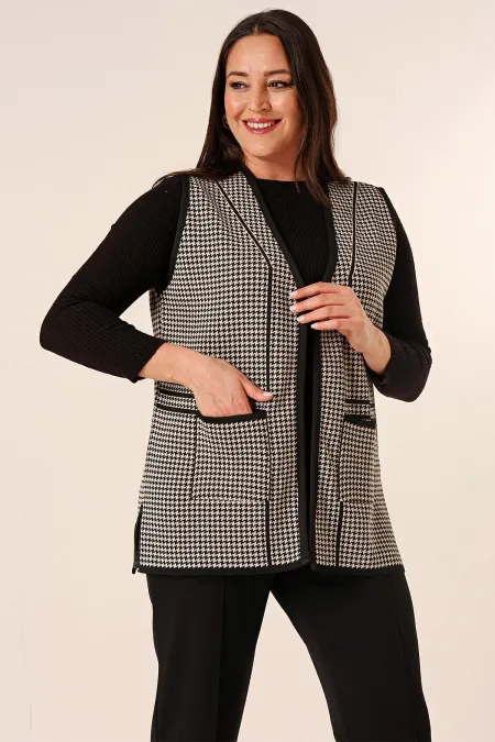 Gilet en tricot grande taille à motif zigzag avec poche