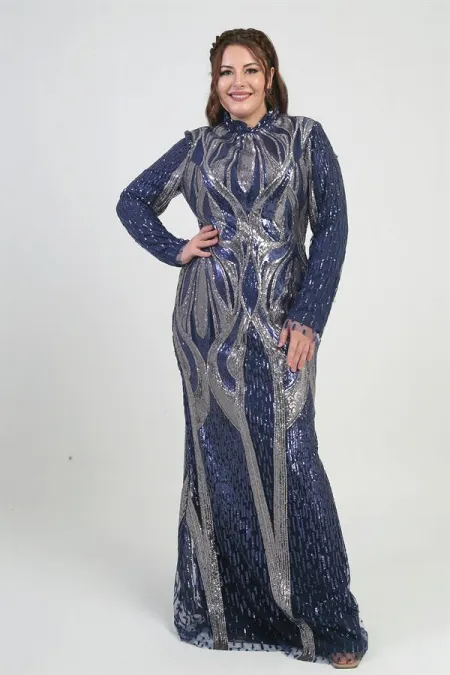 Robe longue doublée à col montant et ornée de sequins pour femme, grandes tailles