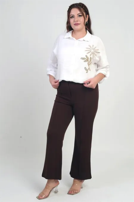 Pantalon palazzo grande taille en crêpe tricoté extensible à taille élastique pour femme