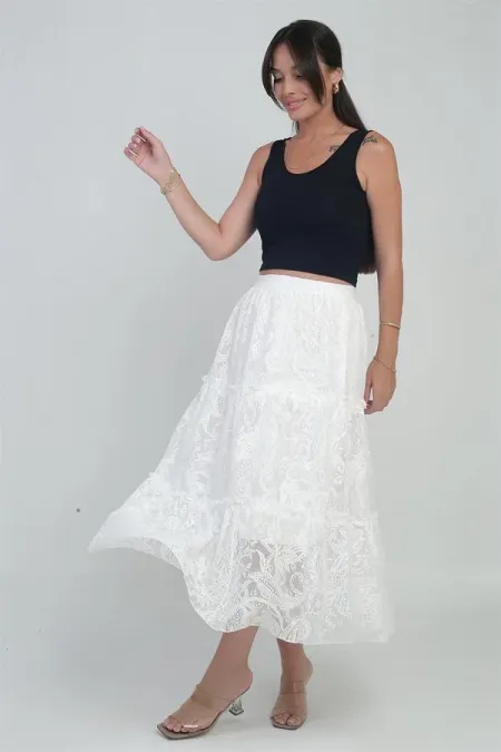 Jupe en tulle à motifs mixtes doublée à taille élastique pour femme