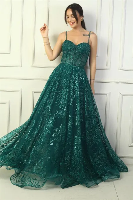 Robe de soirée longue à bretelles, brodée de sequins et de perles pour femme