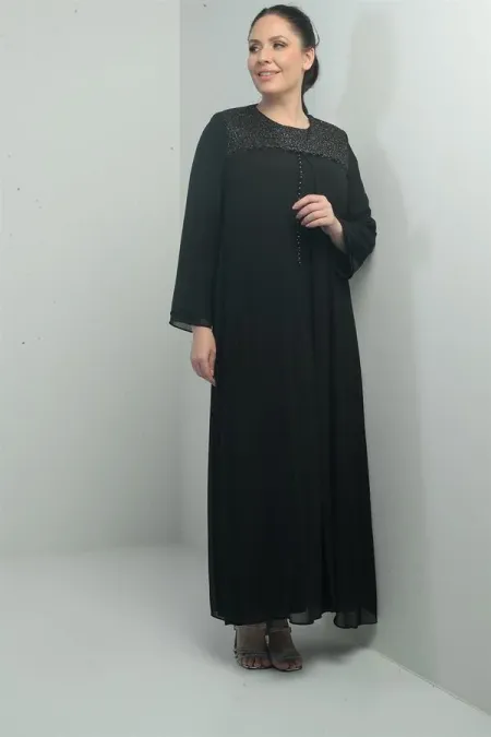 Robe longue en mousseline grande taille pour femme, avec haut à sequins et devant perlé, doublée