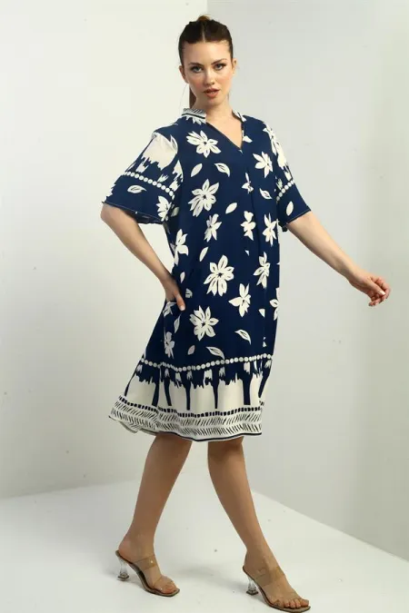 Women's Floral Print Oversize Short Dress with Pockets
