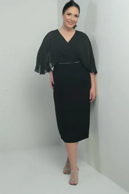 Robe mi-longue en crêpe grande taille pour femme, col en V, drapée, doublée, taille haute