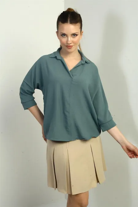 Polo Neck Three Quarter Sleeve Ayrobin Blouse