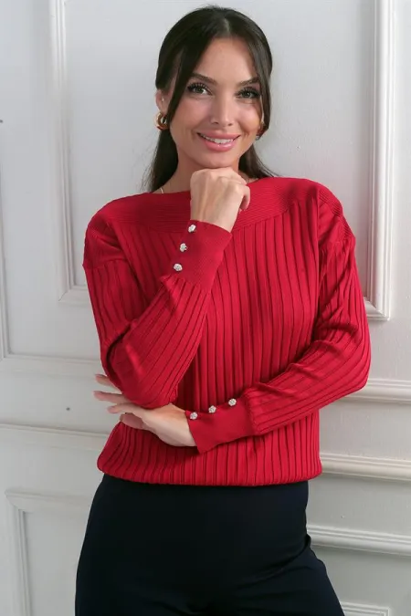 Chemisier en maille côtelée à boutons pour femme