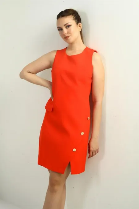 Women's Round Neck Sleeveless Button-Front Dress