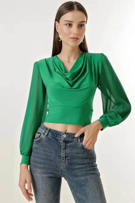 V-neck, chiffon lycra blouse with sleeves