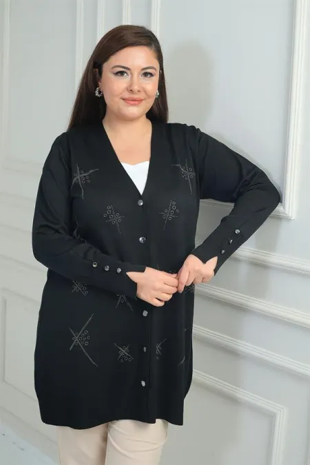 Gilet long grande taille pour femme, orné de boutons et de clous sur les manches