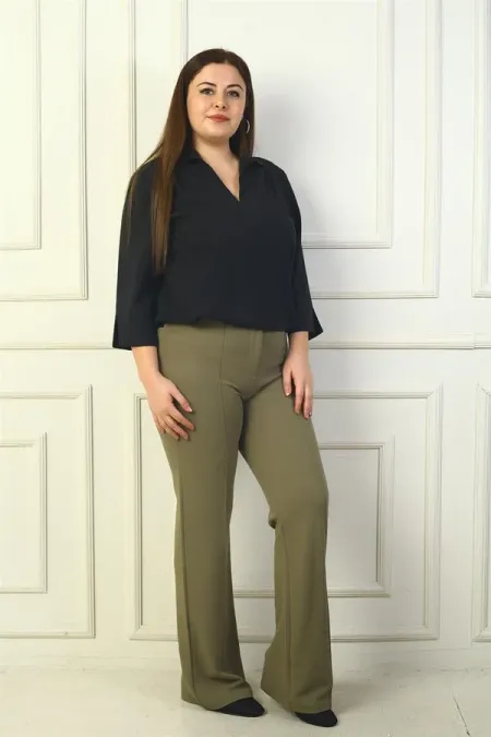 Pantalon Palazzo grande taille pour femme avec ceinture élastique et côtes