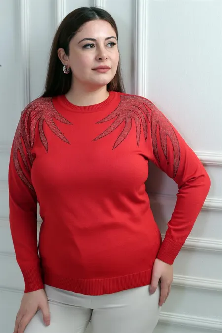 Chemisier en maille grande taille pour femme avec épaules imprimées de pierres