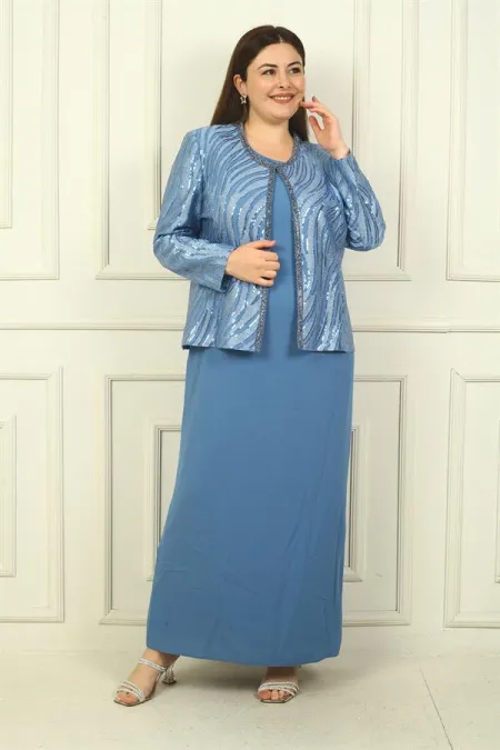 Ensemble 2 pièces grande taille : veste à sequins, robe en crêpe doublée à manches courtes