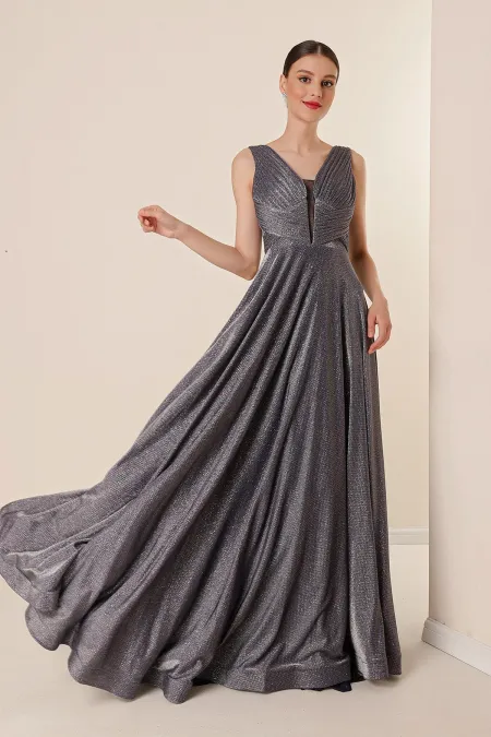 Thick Straps Lined Mini Plaid Wide Body Glittery Long Dress