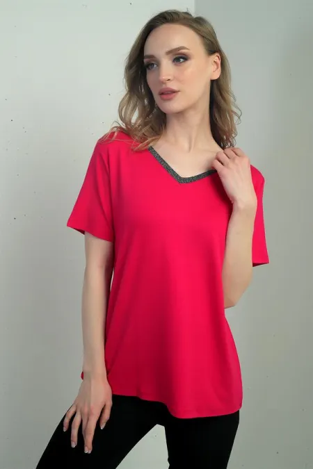 Women's Glittery V-Neck Short-Sleeve Blouse