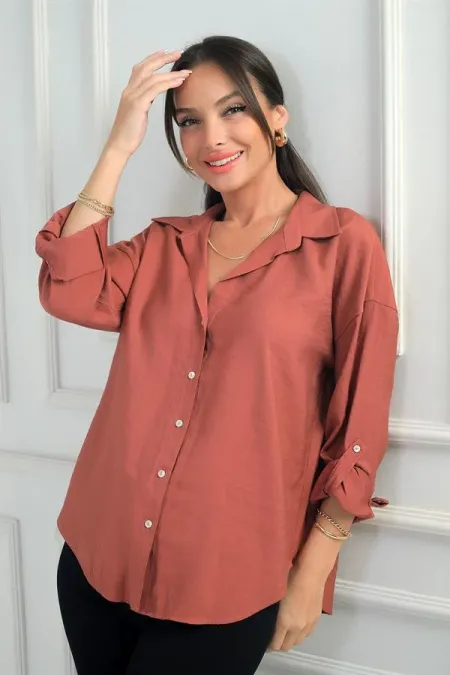 Chemise en lyocell à manches retroussables pour femme