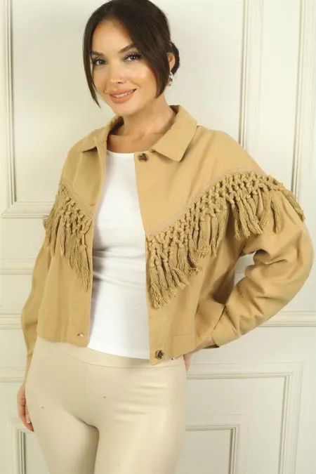 Women's Button-Front Jacket with Tassel Detail and Pockets