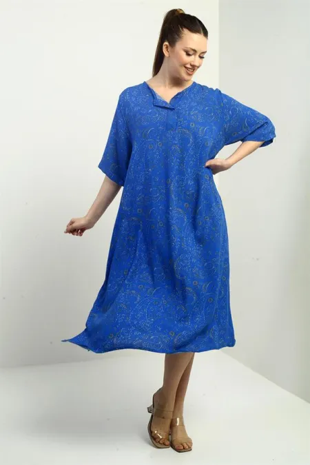 Women's Shawl Patterned Oversize Dress with Pockets