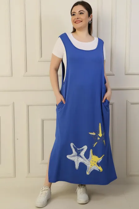 Plus Size Viscose Long Dress with Sea Star Skirt