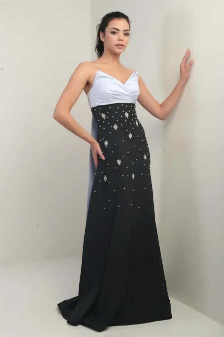 Women's Taffeta Top Strapless Double Stone Spliced Flared Long Dress