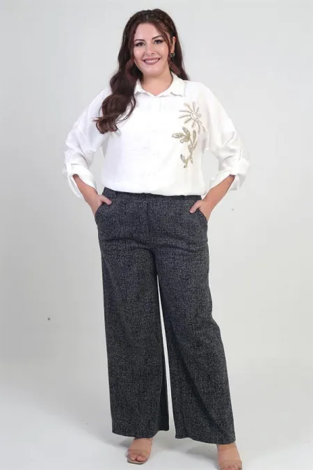 Pantalon palazzo grande taille pour femme avec taille élastique et poches (marque Karyağdı B.)