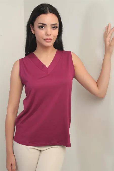 Chemisier en lycra sans manches à col en V pour femme