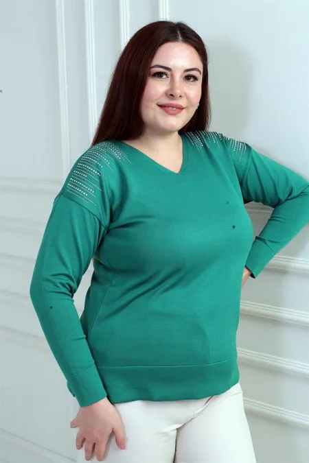 Chemisier en maille grande taille à imprimé pierre et col en V pour femme