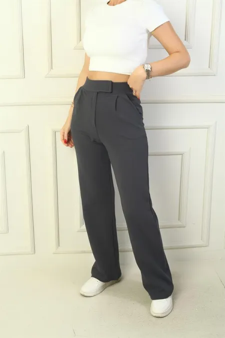 Kadın Beli Cırt Cırtlı Kapama Likralı Palazzo Pantolon