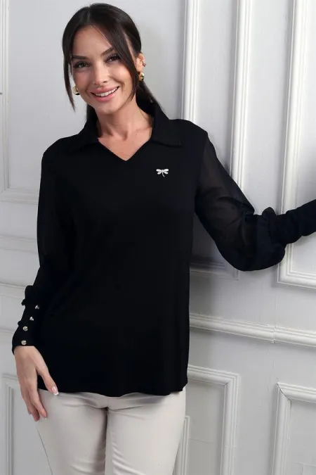 Blouse en lycra à manches en mousseline et boutons, couleur fraise, pour femme