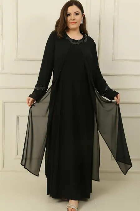 Robe couleur sable ornée de pierres, haut en mousseline, grande taille, ensemble deux pièces